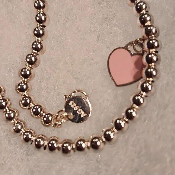 TIFFANY Pink Heart Tag Bead Bracelet in Silver, 4mm 💗 - Picture 9 of 15
